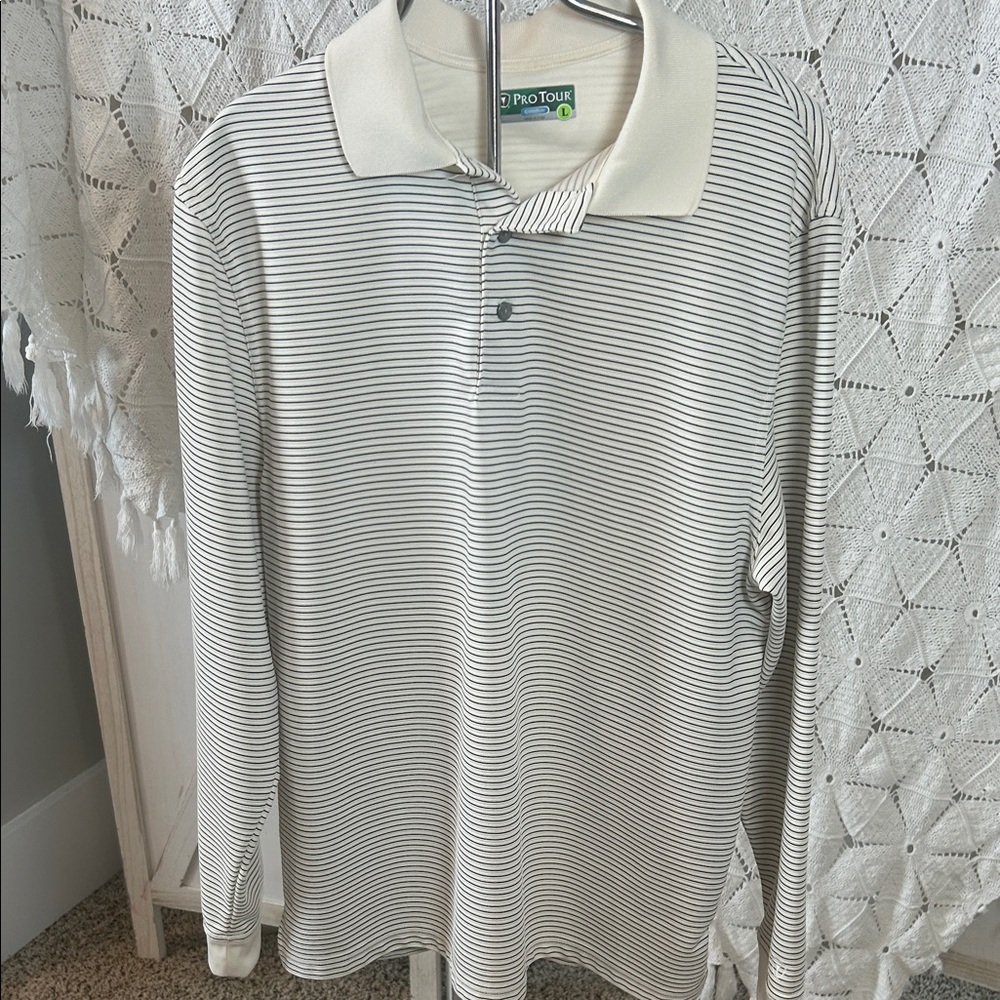Men's Striped Pro Tour Polo Shirt - Black and White